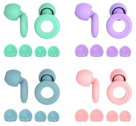 SAIIURV 4 Paia Tappi Orecchie Dormire per Adulti e Bambini, 28 dB Riutilizzabili Antirumore Tappi per Orecchie Silicone per Protezione dell'udito Concerti Viaggiare (Multicolore, Taglia unica)