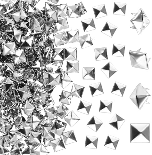 LIQWEI 500 Stück Silber Nieten, Quadratische Nieten Metall für Leder DIY Punk Studs Metall 10mm Pyramide Spike Niete für Taschen Kleidung, Schuhe Lederband Handschuhe