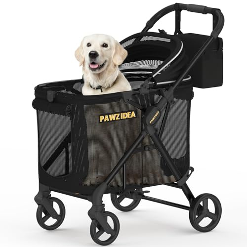PAWZIDEA Dog Stroller for Large Dogs, No-Zip 180° Canopy, One-Hand Foldable