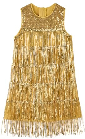 Miipat Flickor paljettfrans klänning lager glittrande tofs ärmlös vintage 20-talet flapper-klänning små barn dans fest festtåg födelsedagsklänningar