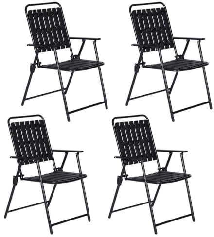 MONTY Set de 4 Sillas Bistro Plegables de Color Negro. Robusta Estructura de Tubo de Acero y Lamas de Polipropileno. Tratamiento anticorrosión y UV Exterior. Miden 60x53x91 cm.
