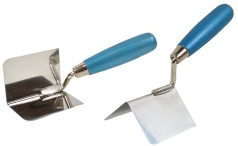 Attrezzo angolare per cartongesso in acciaio inox per intonacatura e finitura, set di cazzuole interne ed esterne, lama 8 x 6 cm con manico da 11,5 cm