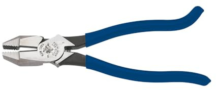 Klein Tools D213-9ST High-Leverage Ironworker's Pliers, Made in USA, Twist and Cut Soft Annealed Tie Wire, Hook Bend Handle, Spring Loaded, Heavy-Duty Jaws