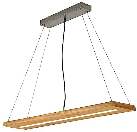 Trio Leuchten LED Pendelleuchte Brad 323710130, Metall Nickel antik, Holz, inkl. 27 Watt LED, Switch Dimmer, Braun