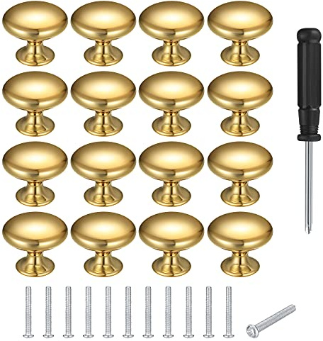 Bateya 12PCS Round Cabinet Knobs Mushroom Shape Pull Handle with Screws Gold Round Wardrobe Knobs for Cupboard Drawer Cabinet (Plus One Screwdriver)