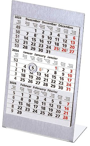 TISCHKALENDER STEHKALENDER AUFSTELLKALENDER aus Edelstahl 2025 + 2026 silber matt
