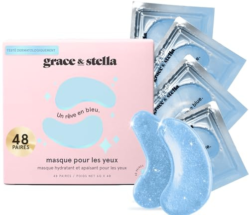 Award Winning Under Eye Mask - Reduce Dark Circles, Puffy Eyes, Undereye Bags, Wrinkles - Gel Under Eye Patches, Vegan Cruelty-Free Self Care by grace and stella (48 Pairs, Blue)