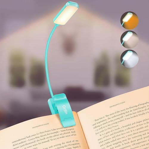 Gritin 9 LED Läslampa Uppladdningsbar för Läsning i Sängen -Steglös Dimning | Ögonvårdande 3 Färgtemperaturer, Lång Batteritid, Flexibel och Lätt Boklampa med Klämma för Studier