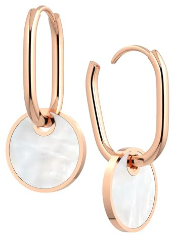 THIORA 'Pearl Oasis' Creolen Roségold Damen | Echte Perlmutt Plättchen | Premium Edelstahl Ohrringe | Zarte Eleganz, Geschenk mit Herz