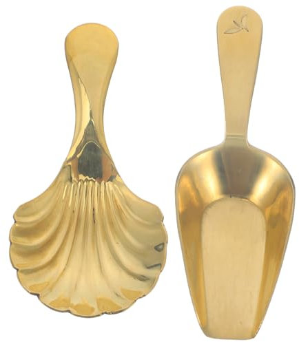 Zerodeko 2 Stück Messing-Teespatel Metall-Lebensmittelschaufel Messbecher Schaufel Grapefruitlöffel Kung-Fu-Tee-Gewürzlöffel Tragbare Kaffeeschaufel Loseblatt-Teelöffel Glas