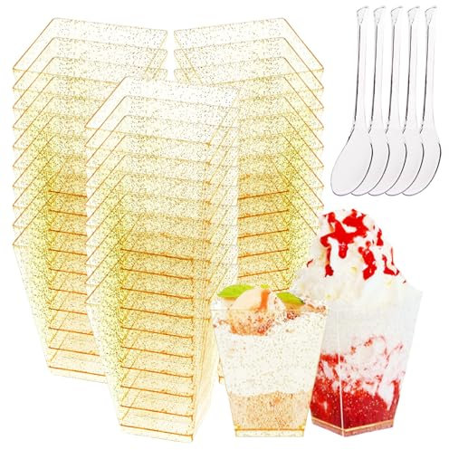 Vasitos Aperitivos Plastico, 50 Pedazos Vasitos para Postres, 160 ml Vasitos Plastico para Postres, Reutilizable Vasitos Plastico Adecuado para Bodas Fiestas diversos eventos y todas las ocasiones