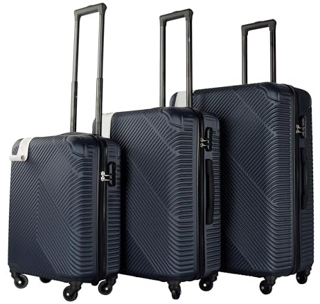 Neo 3 Piece Hard Shell Luggage Suitcase Set ABS Expandable Handle Lightweight Durable Trolley Travel with 360 Spinner Wheels Inbuilt Lock 20 24 28 (Navy Blue)