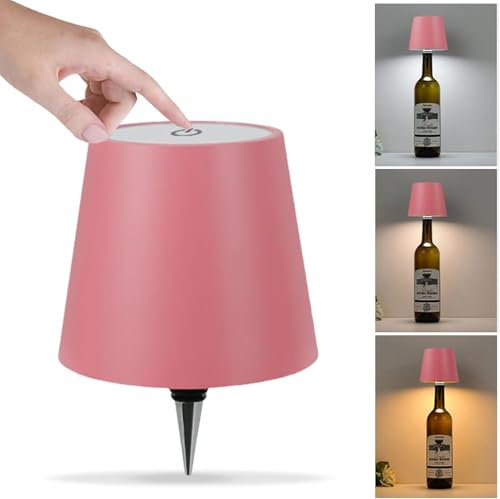 Asslye Pridola Wireless Bottle Lamp, 3 Color Stepless Dimming, Touch Control Wine Lampshade, Rechargeable for Bars Restaurants (Pink)