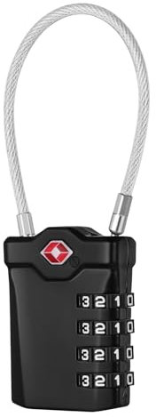 NAGE Kofferschloss, TSA Schloss 4 Stellig, Zelt Schloss mit Öffnung Alarmanzeige, Gepäckschloss mit Weißen Zahlen, Reiseschloss, Kabelschloss für Koffer, Rucksäcke, Schließfach (1 Stück, Schwarz)
