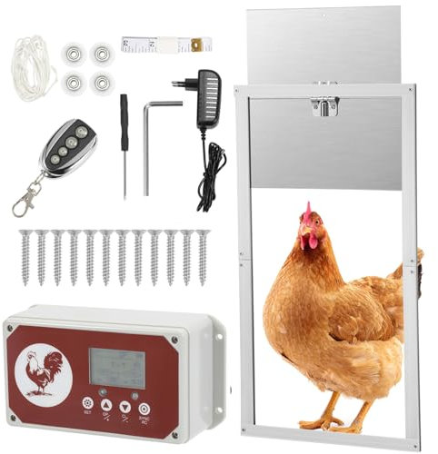 Fiqops Automatische Hühnerklappe, Aluminum Hühnertür mit Fernbedienung Timer, Manuell, Lichtsensor - Elektrische Hühnerklappe für Hühnerstall, Türöffner 30x30cm, IP44