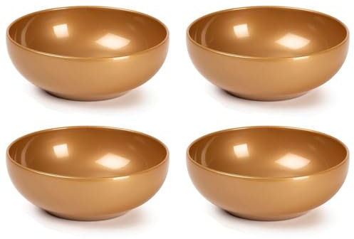 Tradineur - Pack de 4 cuencos de plástico, boles, tazones reutilizables y reciclables, aptos para uso alimentario y microondas, fabricados en España (Dorado - Ø 16 cm - 800 ml)