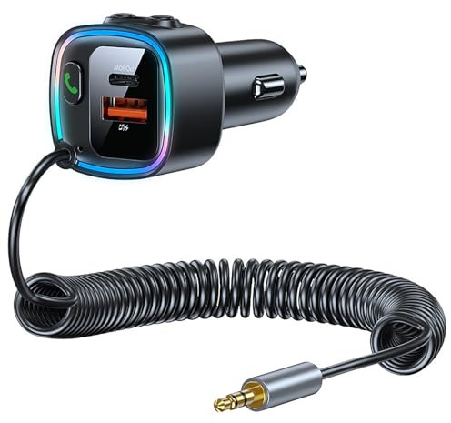 Transmetteur FM Bluetooth 5.4, Transmetteur Bluetooth Voiture avec Interface Aux, Chargeur Rapide de Voiture PD 30W Type C+USB A, Adaptateur Bluetooth Voiture, Suppression du Bruit, Appel Main Libre