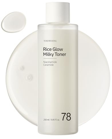 TOSOWOONG Rice Glow Milky Toner, 784.000 ppm Reiswasser, Niacinamid, Ceramide, Panthenol, Glow-Effekt, Glass Skin, Feuchtigkeitsspendend, Parfümfrei, Koreanische Hautpflege, 250ml