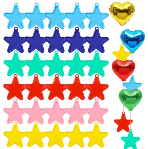 30Pcs Helium Balloon Weights, Colorful Star Shaped Balloon Weights, Weights for Helium Balloons, Plastic Pendants for Birthday Wedding Party Celebrations