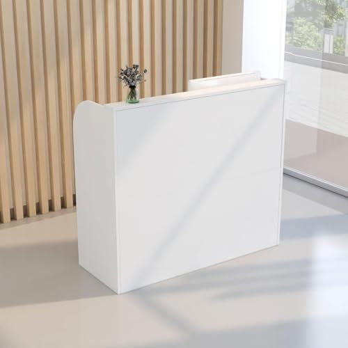 Empfangstheke Rezeption Klein Kosmetikstudio, Rezeptionstheke Modern Holz mit Ablage für Büro und Empfang, Platz Sparen, Einfach zu Montieren, für Büro Hotel Weiß 80 * 50 * 110cm