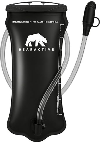 Bearactive Hydration Bladder, Water Bladder 2L for Running Backpack with BPA-Free TPU, Hydration Pack, Leak-Proof Water Pouch, No Plastic Smell – Hiking, Running, Cycling & Camping (Black, 2 Litre)