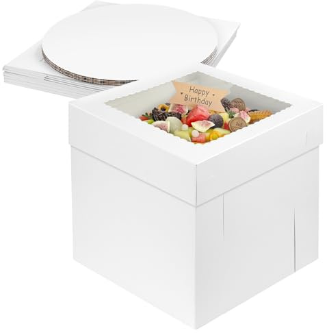 4 Cajas Para Tartas De Cartón, 12 x 12 x 12 Pulgadas, Ventana Y Bandeja