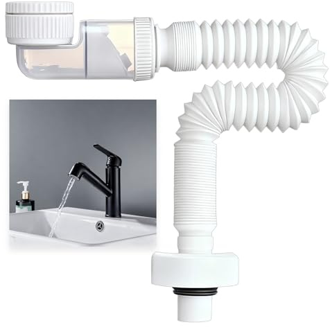 Raumsparsiphon, 1/4 Zoll Siphon waschbecken, 360° Einstellbarer Syphon Waschbecken Abflussrohr, Sifon Waschbecken Bad, Raumsparsiphon Waschtisch, Sifon für Küchenspüle Waschmaschine Badezimmer