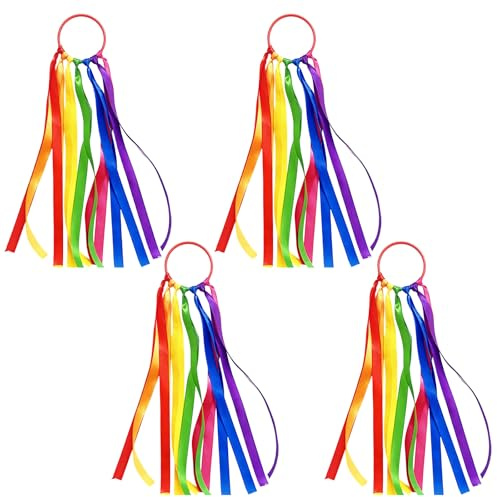 Round Strong Colorful Dance Ribbons with Sticks for Girls, 4Pcs | Crafted from Smooth Polypropylene Ribbon, No Assembly Required, Use Immediately, Well-Suited for Gymnastics Dance