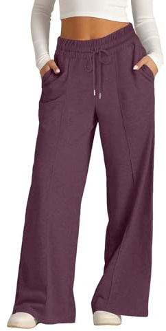 Dambyxor, sportiga eleganta joggingbyxor, lätta sommar, enfärgade, sportbyxor | Palazzobyxor med låg midja, vida bensnitt, fritidsbyxor, ribbade sommarbyxor, elastisk midja, tygbyxor med dragsko fickor