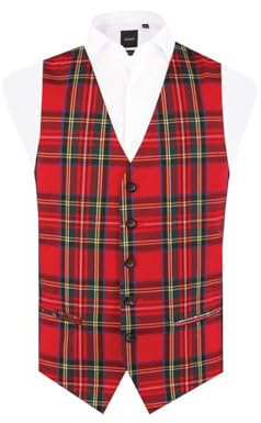 Dobell Mens Red Tartan Waistcoat Regular Fit 5 Button-2XL (50-52in)