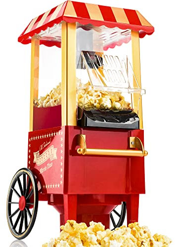 Gadgy Máquina de Palomitas | PopCorn Machine Clásica y Rápida | Máquina de Hacer Palomitas de Aire Caliente, Sin Aceite ni Grasa | Incluye Vaso Medidor y Tapa Superior Abatible | Acabado Rojo Retro