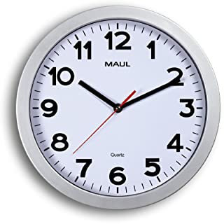 MAUL Wanduhr MAULstep Ø 30 cm | Quarzuhr mit automatischer Zeiteinstellung | ideal für Wohnzimmer, Schlafzimmer, Küche, Arbeitszimmer und Büro | Gute Lesbarkeit für große Räume | Silber