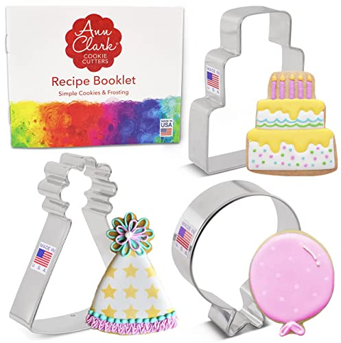 Ann Clark Birthday Cookie Cutters Set of 3, Made in USA Cake, Hat, Balloon
