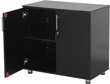 MMT Furniture Designs Ltd Black Storage Cabinet Cupboard Desk Height 2 Door Bookcase with Lock 75cm Tall Desktop Extension Height