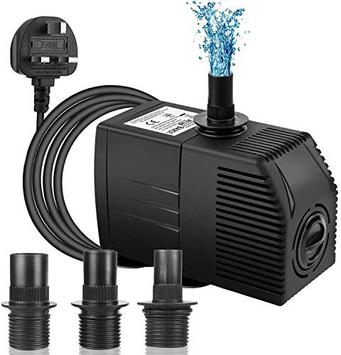 BARST 1500L/H Submersible Water Pump with Filter, Ultra Quiet Water Pump for Aquarium Fountains Pool Fish Tank Pond Hydroponics Statuary with 4 Strong Suction Cups,3 Nozzles & 5m Power Cord 30W