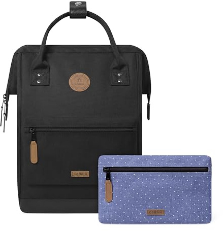 Cabaïa - Adventurer Rucksack Berlin Medium 18L - Wasserabweisend - Laptopfach bis zu 13 Zoll - 2 Vordertaschen - vegan zertifiziert - Rucksack für Reisen und Arbeit, Damen & Herren - Schwarz