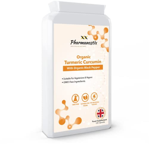 Organic Turmeric Curcumin 500 mg Plus Black Pepper - High Potency - 120 Veg Capsules - UK Manufactured, Non-GMO & Gluten Free - Suitable for Vegetarians and Vegans