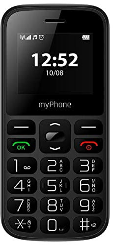 MP myPhone Halo A, teléfono Clave para Personas Mayores, teléfono para los Abuelos, cámara, Pantalla en Color de 1,77, batería 800 mAh, Llaves Grandes, Botón SOS, antorcha, Radio, Doble SIM, Negro