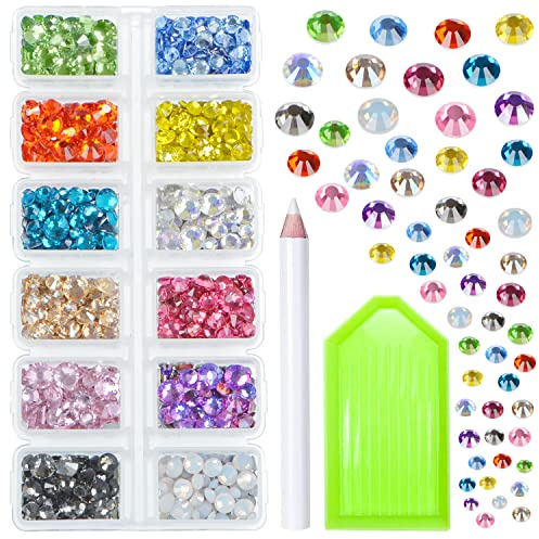 AD Beads 3400+ Pieces Mixed Color Flatback Rhinestones Crystal for DIY Making w/ 1 Picking Pen & 1 Diamond Painting Tray for Nails Art Clothes Shoes Bags Decoration (B Mixed Color (SS6-SS30))