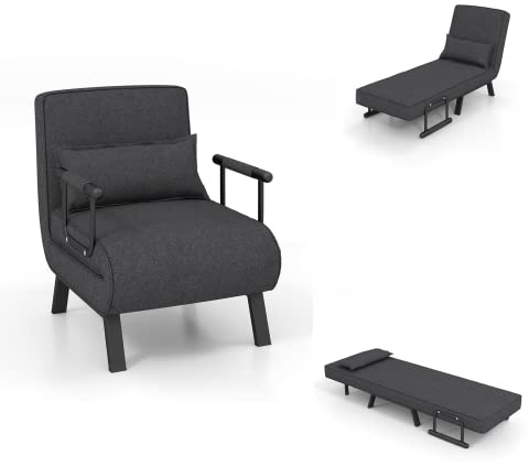LIFEZEAL Vikbar bäddsoffa, multifunktionell sovstol med 5-vägs justerbart ryggstöd, bäddsoffa, loungesoffa med kudde, soffa för små hus, lägenhet, kontor, upp till 150 kg (grå)