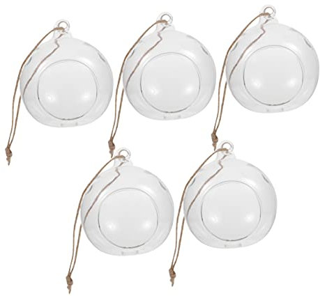 Levemolo 5pcs Glass Hanging Ball Hanging Wall Planters Glass Vases Clear Light Bulbs Clear Baubles Terrarium Globe Wedding Candle Holder Tealight Holder Column