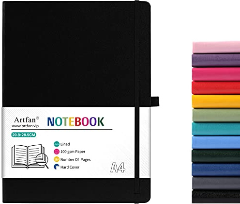 A4 Notebook - Notebook A4 with Premium Paper, Faux Leather Classic Writing A4 Notebook Journal, 8.35 X 11.45, Hardcover - BLACK