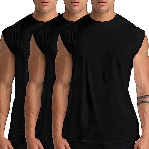 Holure 3 Pack Men's Gym Tank Tops Workout Sleeveless T-Shirts Athletic Muscle Tank Training Bodybuilding Shirts Black/Black/Black 06-S