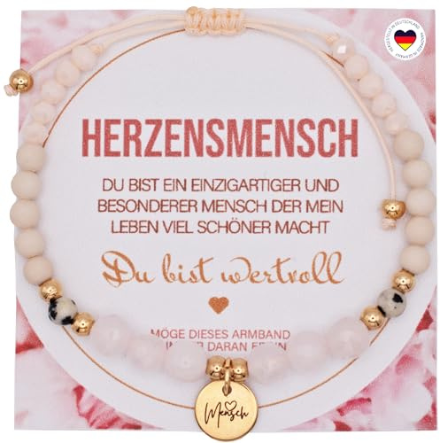 Echten Rosenquarz Armband Damen – Handgemachtes Edelsteinarmband als Freundschaftsarmband/Perlenarmband Natustein/Geschenk für Frauen, Freundin, Mama