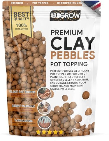UK GROW Premium Orange Expanded Clay Pebbles – 1L Bag for Superior Horticulture & Decorative Pot Topping