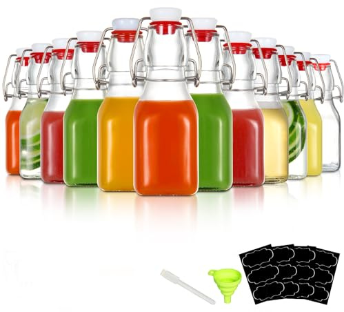 YEBODA 4oz Swing Top Glass Bottles,Small Flip Top Glass bottles with airtight Caps for Home Brewing,Kombucha,2nd Fermentation,Kefir,Beverages,Soda,Oils,Vinegar,Limoncello,Vanilla extract 12 Pack