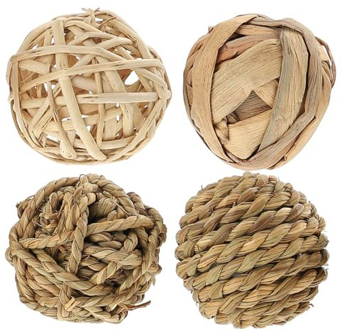 HAPINARY 4pcs Straw Woven Chew Balls for Hamsters and Guinea Pigs, Small Animal Toys for Training and Chewing, Suitable be Put in Cage