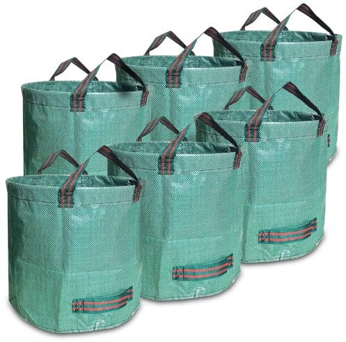 6er Set Gartensack -272L Gartenabfallsack mit extra verstärktem Boden -Heavy Duty Gartenarbeit Säcke, wiederverwendbare Mülleimer, für Gras Laub Gartenabfall Grünschnitt (272 l (6er Pack),Grün)