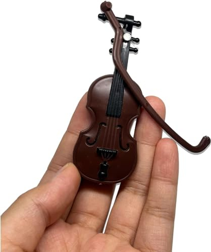 Violon miniature avec support, archet et étui, mini instrument de musique parfait pour décoration de maison de poupée et collectionneurs, décoration d'intérieur, violons acoustiques (marron)