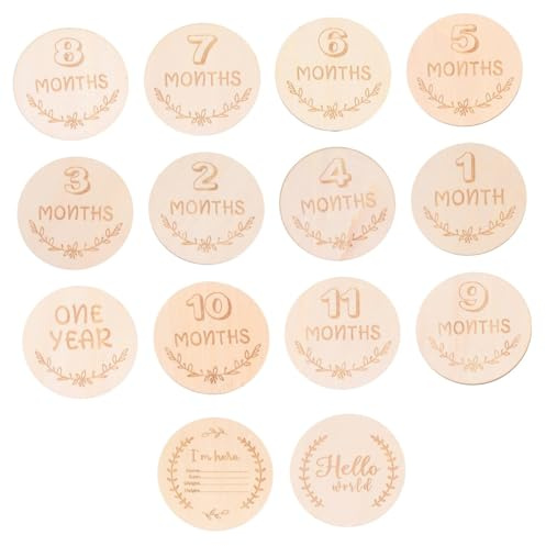 BRIGHTFUFU 14pièces Cartes Bois pour Bébés De Cartes Mensuelles pour Immortaliser Les Jalons Photographiques Accessoires Naturels Et Sécurisés pour Capturer La Croissance De Votre